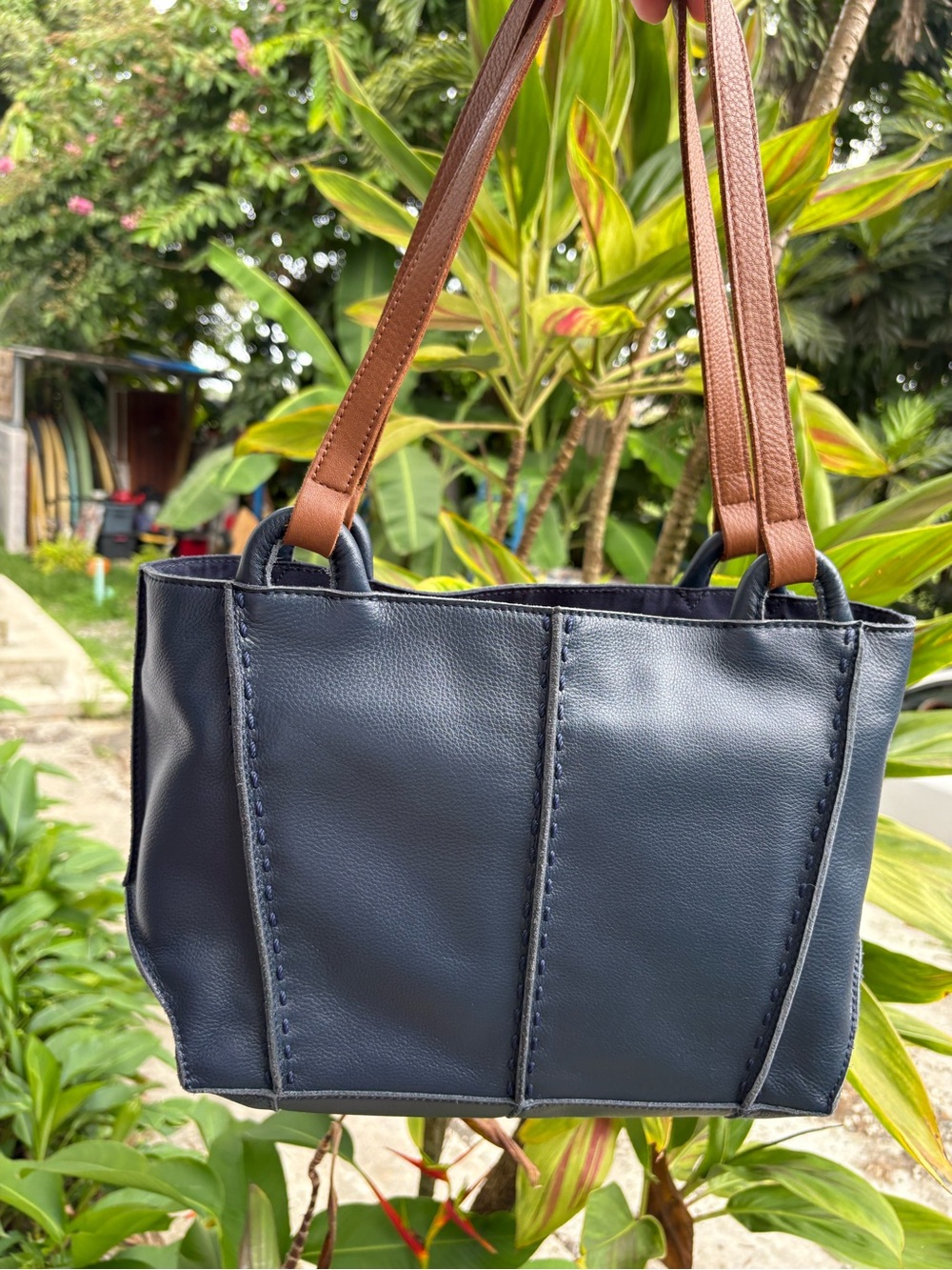 The Sak Indigo Satchel Tote Bag with Brown Handles - Picture 14 of 14